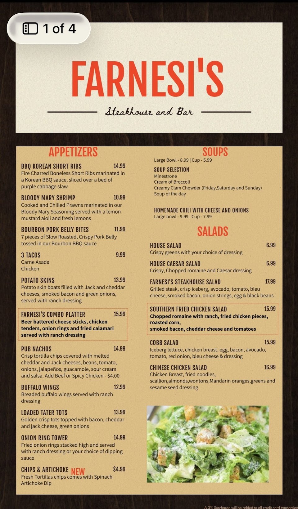 Breakfast and lunch items on a menu page.